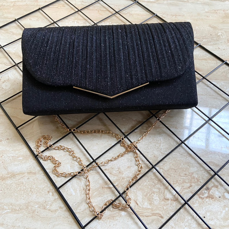 PRELOVED - CLUTCH PESTA WARNA HITAM - TAS KONDANGAN HANDBAG WANITA - MEWAH MURAH