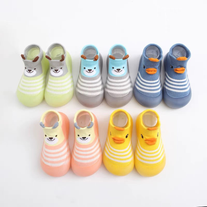 PW4-Sepatu Bayi Prewalker Kaos Kaki Anti Slip Karakter Bergaris