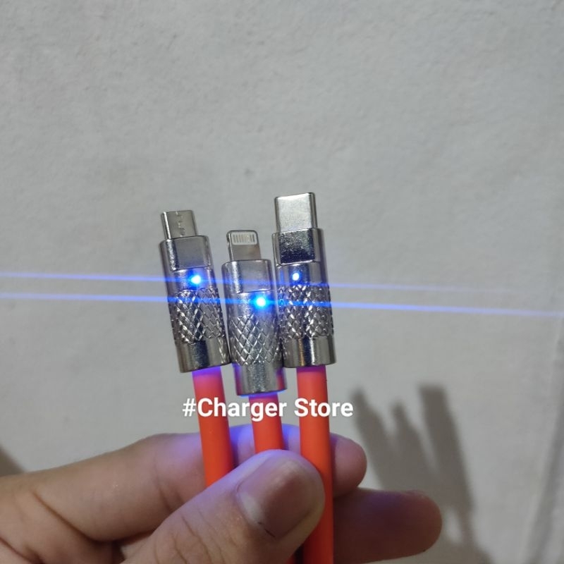 Kabel Data 3in1 120W Super Fast Charging 6A Panjang 1.8m Metal Silikon