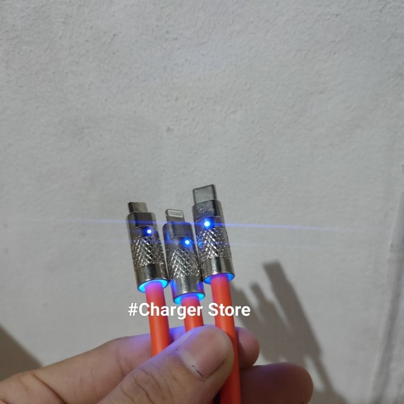 Kabel Data 3in1 120W Super Fast Charging 6A Panjang 1.8m Metal Silikon