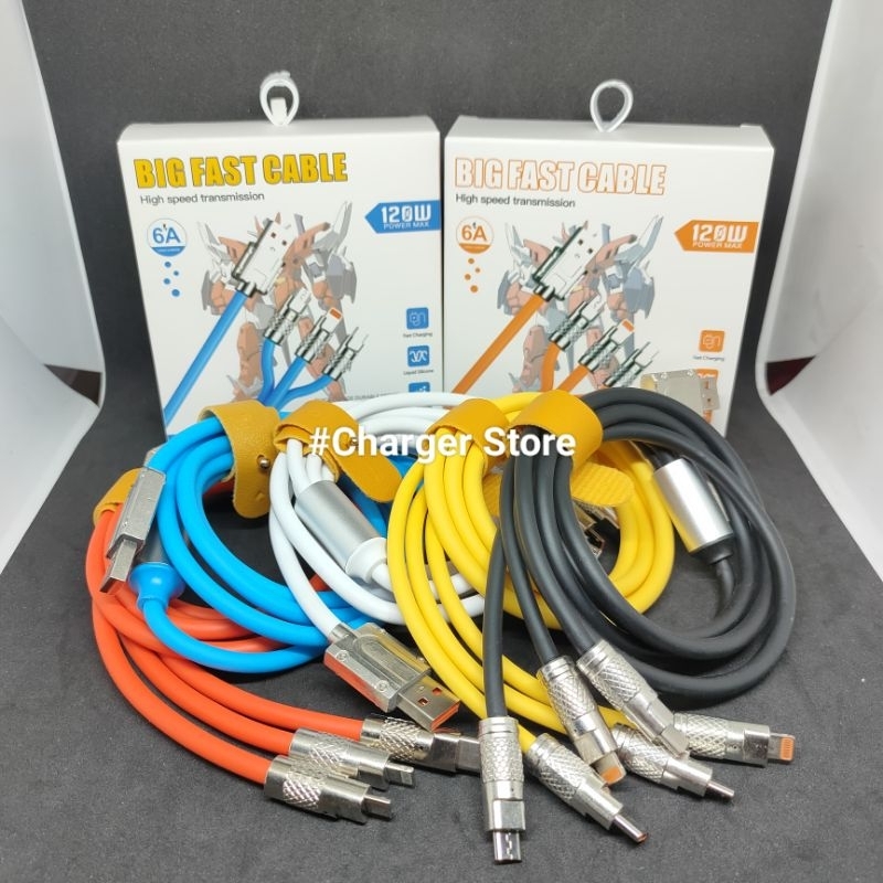 Kabel Data 3in1 120W Super Fast Charging 6A Panjang 1.8m Metal Silikon