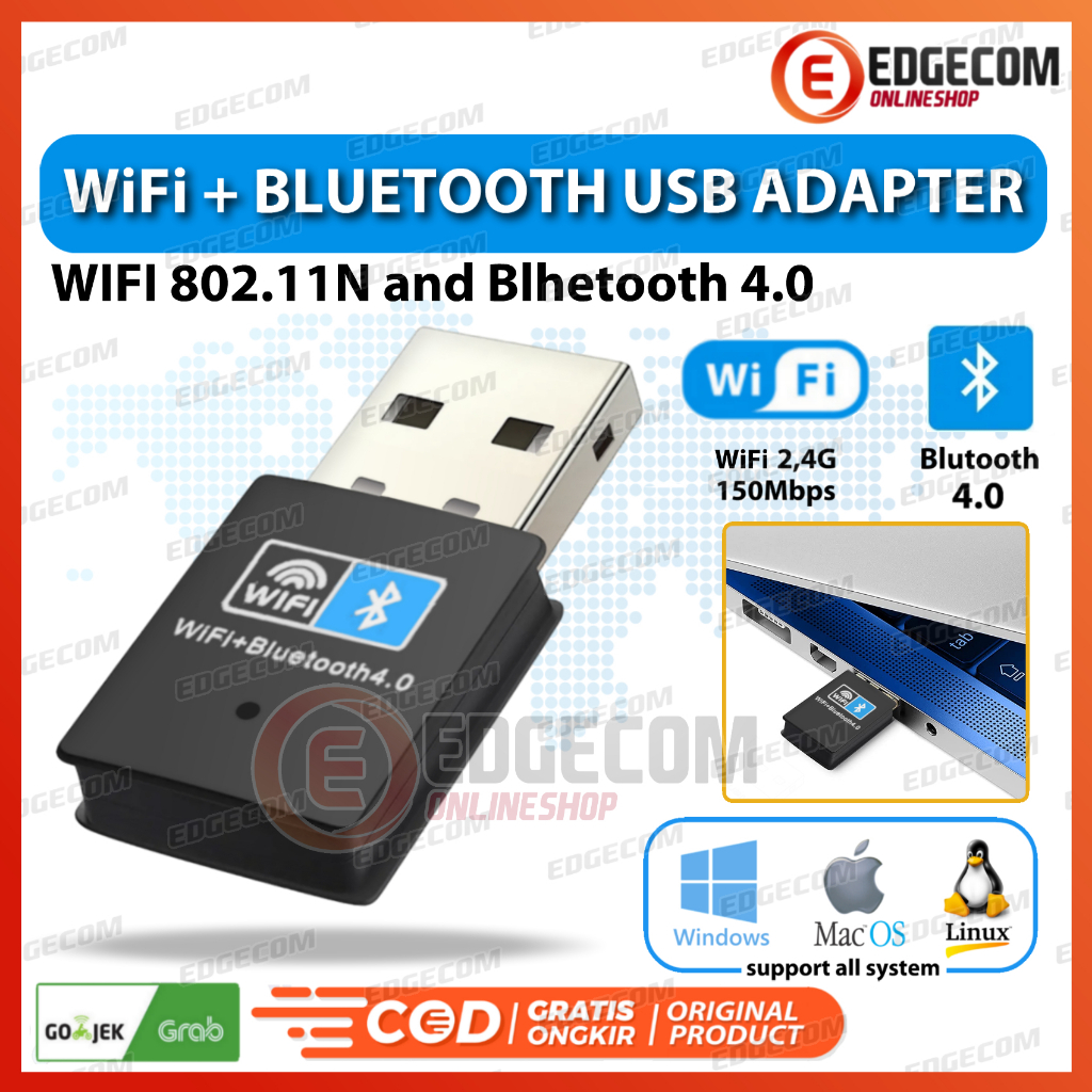 USB WiFi dan Bluetooth 4.0 Receiver Wireless adapter dongle 150 Mbps 2.4Ghz