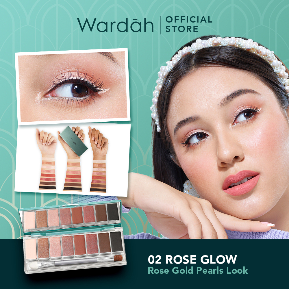 WARDAH Exclusive Eyeshadow Palette Indonesia / 10g / Longwear Intense Colors With Smooth Texture / 8 Warna Intens Tahan Lama Blendable Pigmented / Natural Glam /  Kelopak Mata / 01 Sunset Brown 02 Rose Glow / Cosmetic Makeup Face Make Up Series Eye Shadow