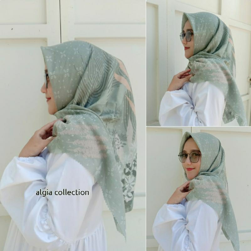 Hijab segiempat voal motif terbaru denim/sage