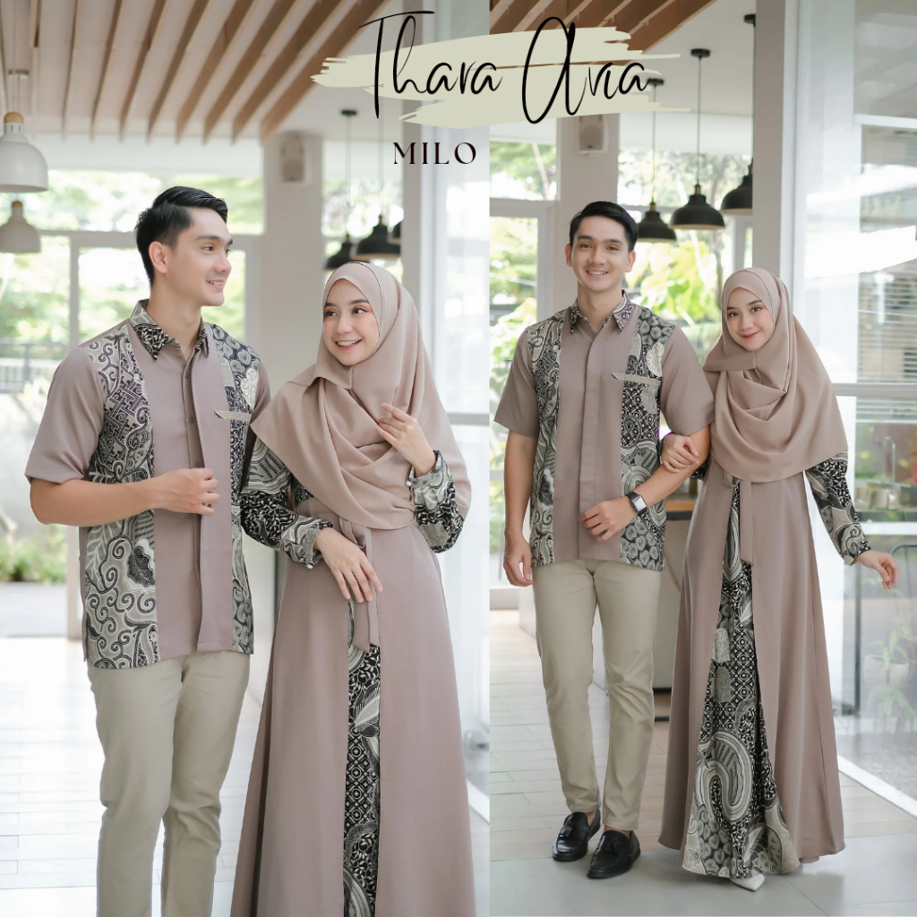 Baju Muslim Thara Batik Couple Varian Milo Sage