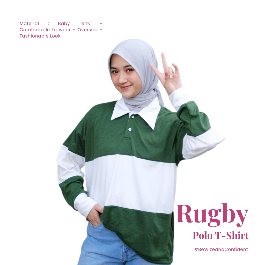Wizeman Sweatshirt Rugby Polo Pria dan Wanita Kaos Strip Oversize Rugby Shirt