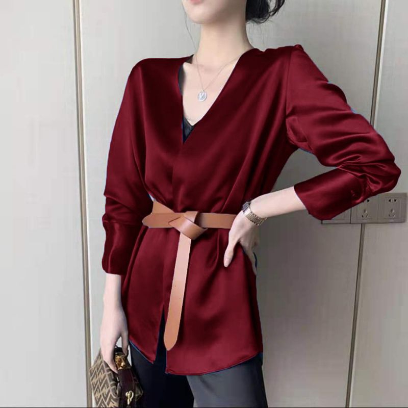 7102 (Free BELT) Baju atasan outer CARDIGAN SATIN luaran polos Korea Korean style wanita premium imp