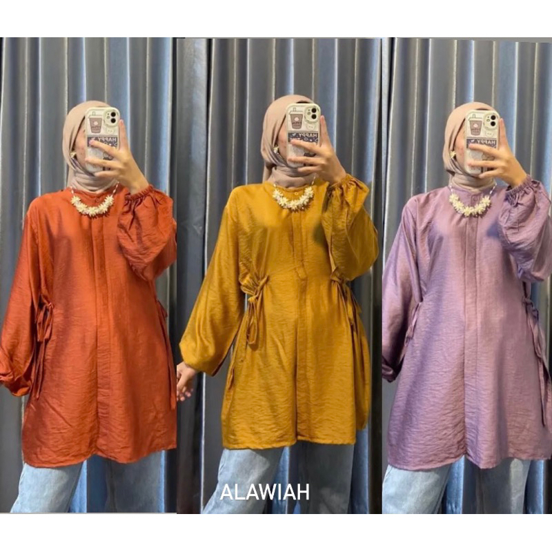 ALYA BLOUSE LINEN POLO/AMANDA BLOUSE POLO LINEN PREMIUM BLOUSE WANITA TALI PINGGANG/ KEMEJA WANITA B