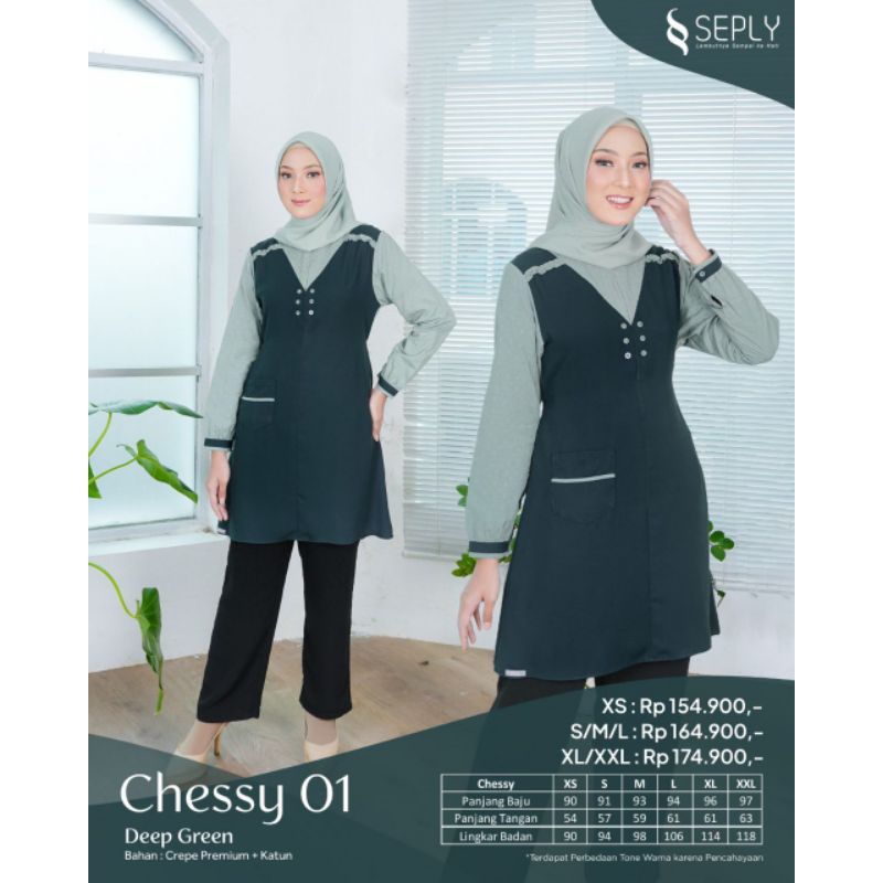 Ethica Tunik Chessy 01 (Taupe, Quail Grey, Deep Green) Chesy 01