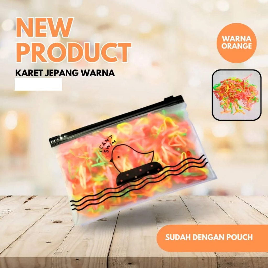 IKAT RAMBUT ELASTIS POLOS / WARNA + POUCH / Karet Jepang