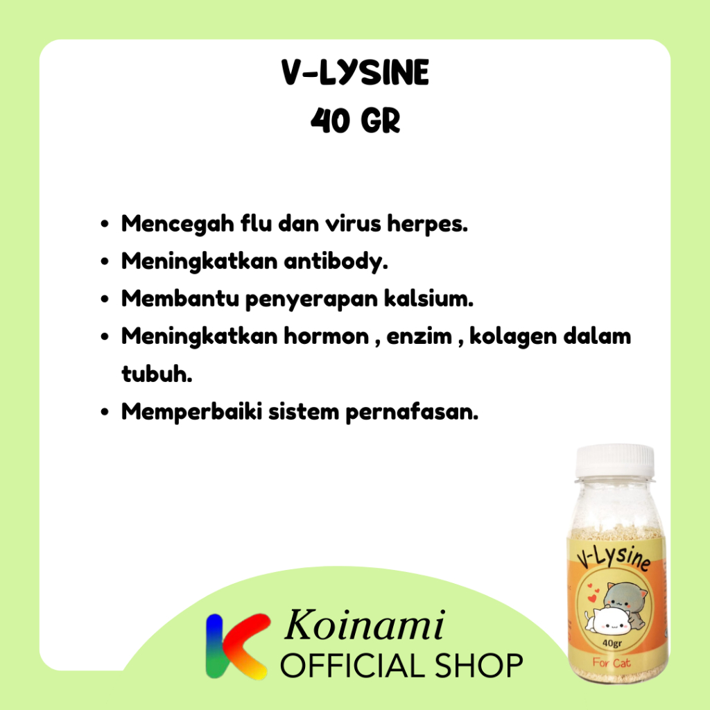 V-Lysine 40gr / Penambah Nafsu Makan Kucing / Vitamin Imun Tubuh Kucing /  Cat lysine kucing