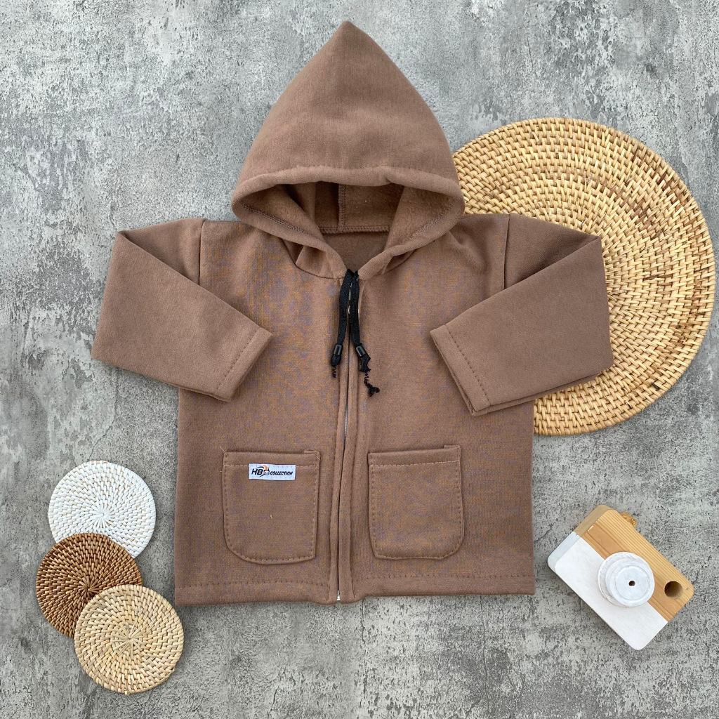 Jaket Bayi Hoodie Polos Saku Depan Bahan Katun Fleece Usia 3-15 Bulan Almeera Baby and Kids