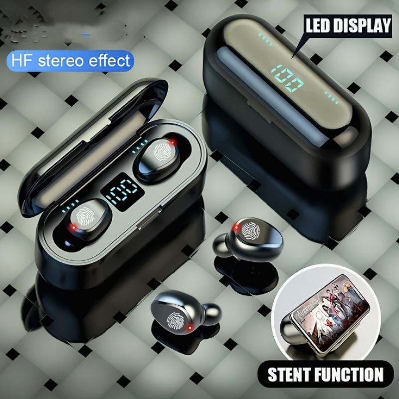 EWAA TWS F9 EARPHONE HEADSET BLUETOOTH V5.1 LED DISPLAY SMART TOUCH FINGER