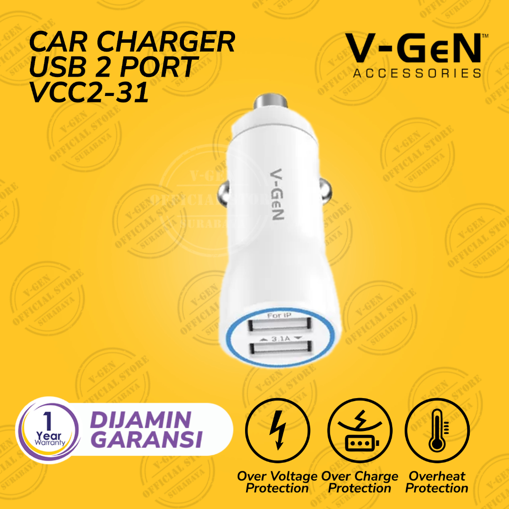 Car Charger V-GeN VCC2-31 Dual Port USB 3.1A Charger Mobil