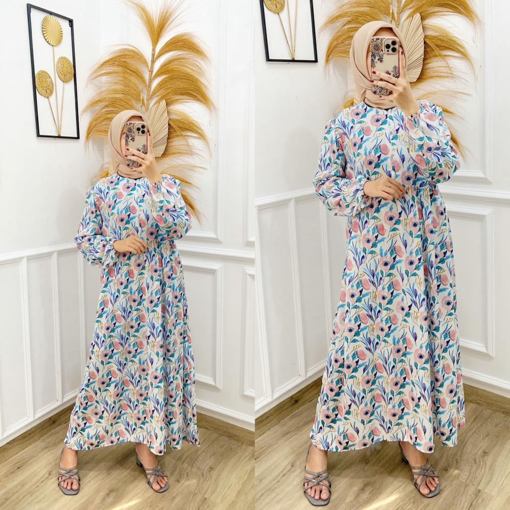 𝐊𝐈𝐑𝐀𝐍𝐈 Midi Dress Rayon Motif Ori Busui Friendly Jumbo Terbaru Kekinian Fashion Muslim Dress Murah Motif Terbaru