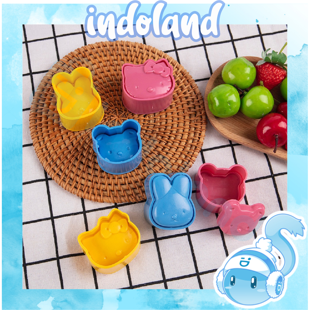 ☀ INDOLAND ☀ 3pcs / Set Cetakan Sushi / Onigiri / Bento Bentuk Karakter Beruang / Kelinci DIY Untuk Anak R866