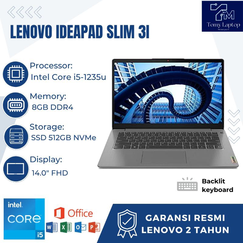 LAPTOP BARU LENOVO IDEAPAD SLIM 3I/CORE I5/RAM 8GB/SSD 512GB