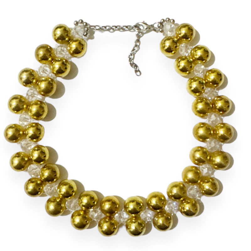 Madison Crystal Metalic Beads Choker Necklace Kalung Mutiara Anyam