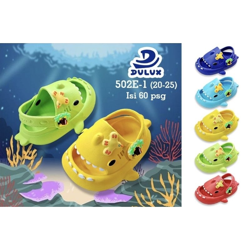 SANDAL ANAK BABY NEWBORN DULUX 502E-1 BABY SHARK IKAN HIU GIGI PAUS SENDAL KARET LENTUR RINGAN