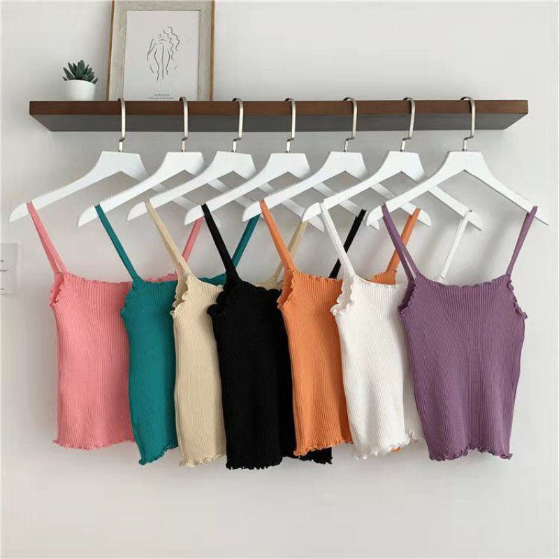 Tanktop Kriwil / Korean Knit Tank top Import 100% / Tanktop Rajut / Ruffle Tanktop Tali kriwil