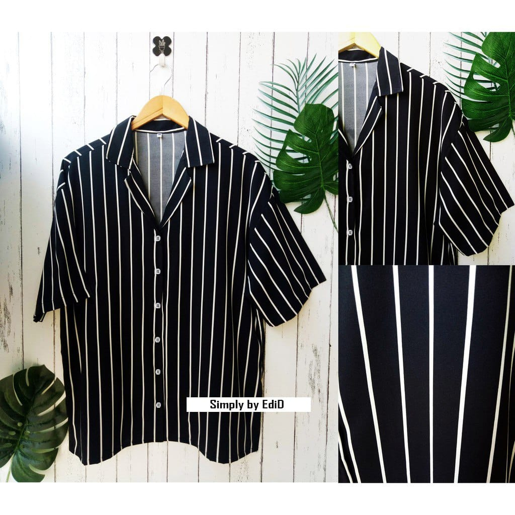 Amspro Kemeja Salur Pria Kemeja Kasual Kemeja Kerja Fashion Pria PD-03