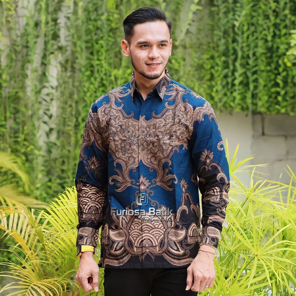 Furiosa Batik DIMENSI ABU Kemeja Batik Pria Modern Lengan Panjang UKURAN M L XL XXL