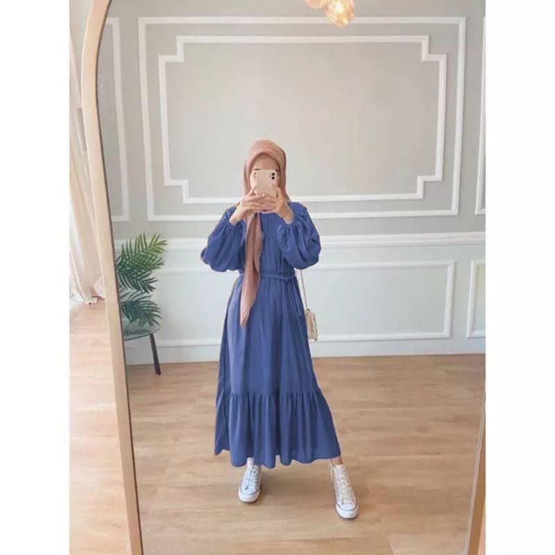 MIDI DRESS KOREAN STYLE LILY CRINCLE AIRFLOW MIDI KOREAN LOOK REMAJA