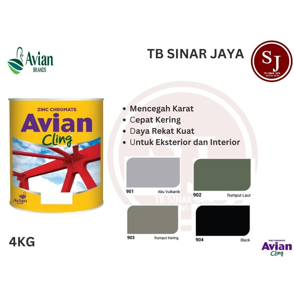 AVIAN CLING ZINC CHROMATE CAT DASAR BESI INTERIOR DAN EKSTERIOR KEMASAN 4KG