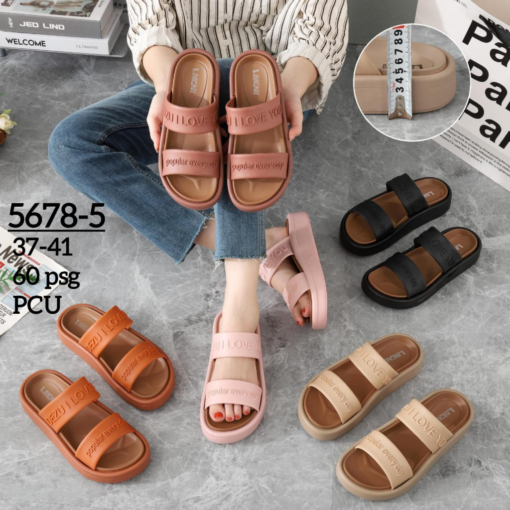 Sandal Slip On Ban 2 Wanita Popular Full Color Super Elegan