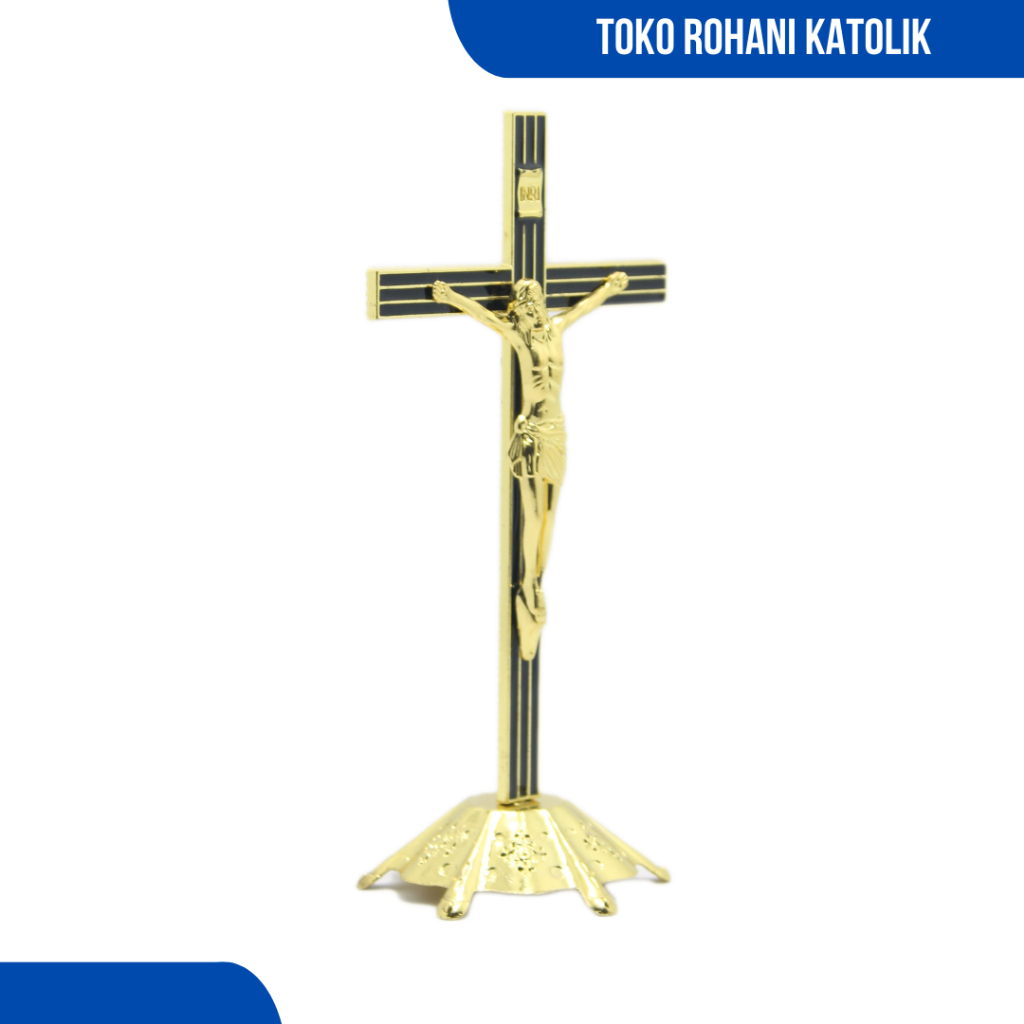 SALIB DUDUK KATOLIK (GOLD) / SALIB MEJA / SALIB ALTAR KATOLIK / SALIB LOGAM KATOLIK