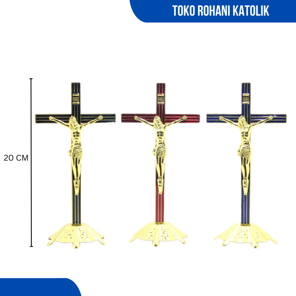 SALIB DUDUK KATOLIK (GOLD) / SALIB MEJA / SALIB ALTAR KATOLIK / SALIB LOGAM KATOLIK