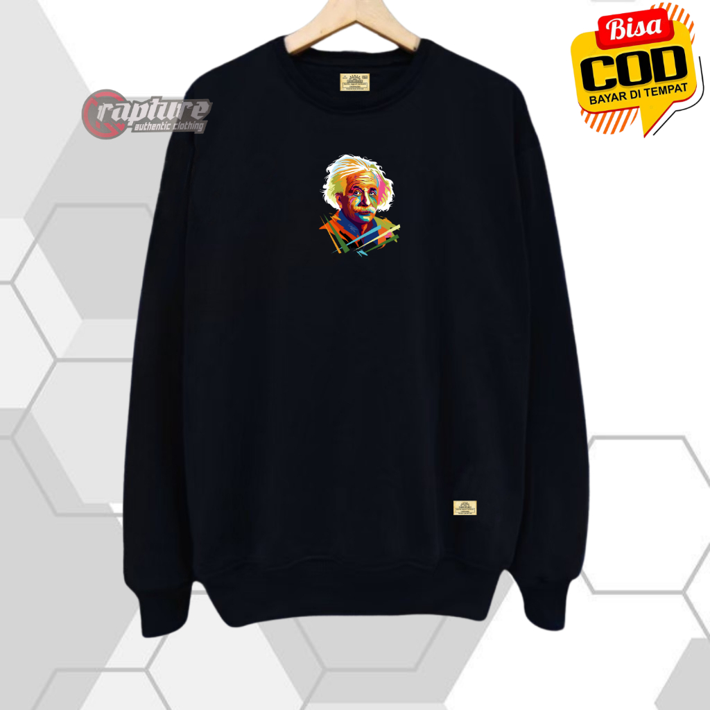 Sweater Pria Oversize Distro Warna Hitam Sablon Albert Einstein Terbaru 2023 Kekinian Keren Switer Crewnneck Cowok Unisex Terlaris Terpopuler Best Seller COD Suiter Kruneck Laki Laki Brand Lokal Kota Bandung