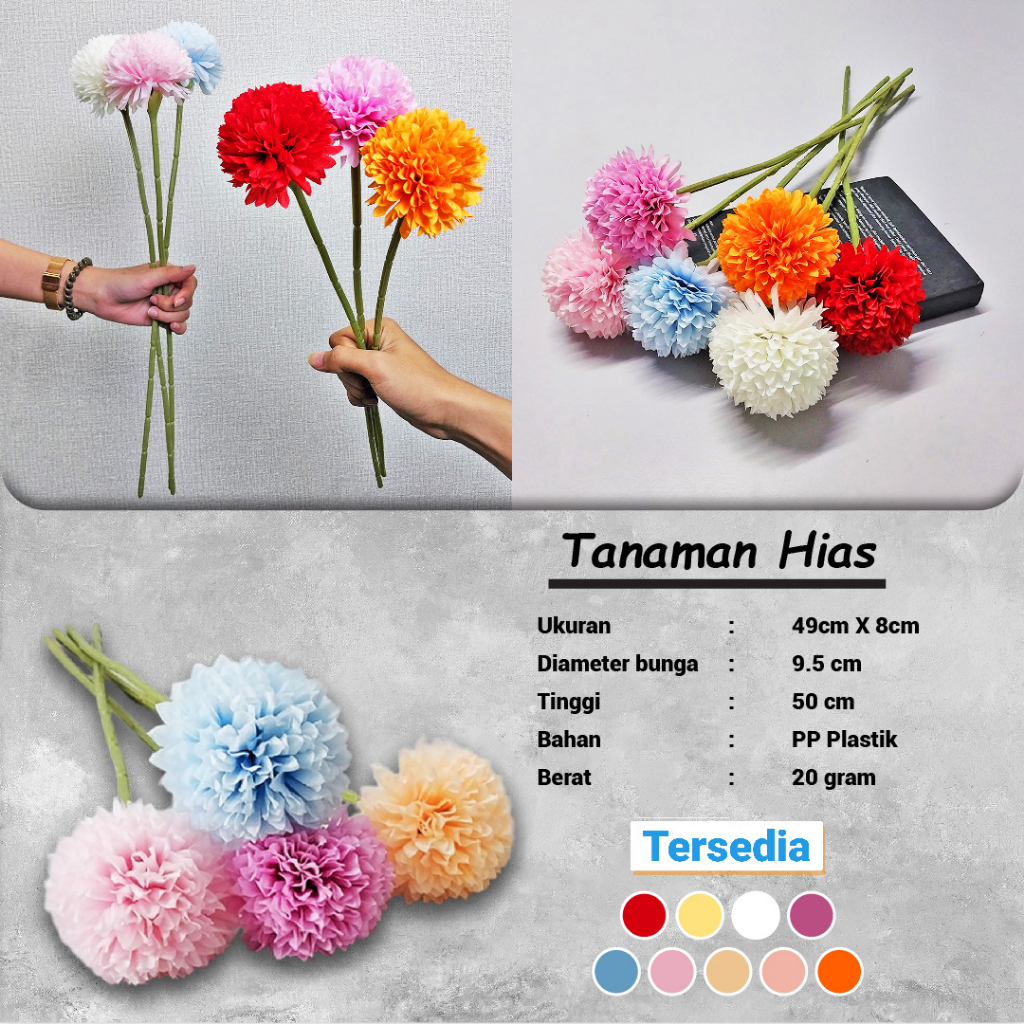 Bunga Dandelion Plastik Bunga Hias Palsu Dekorasi Pesta Artificial Flower PomPom Mum Satu7an PBP121