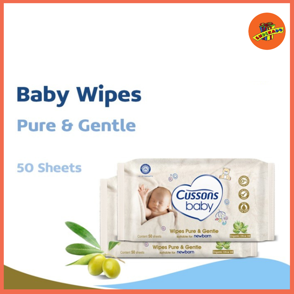 Cussons Baby Wipes Newborn Pure &amp; Gentle -Tisu Basah Bayi-Ganti Popok 50's