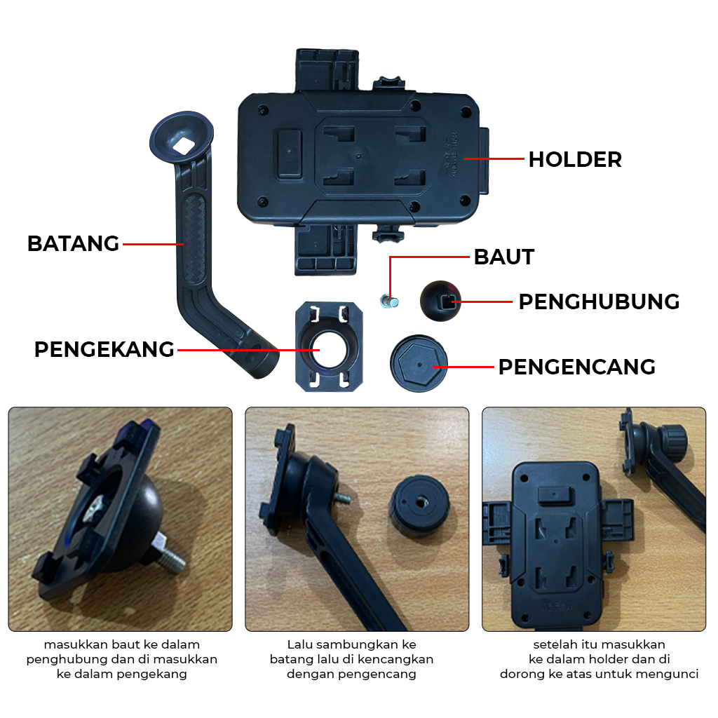 Holder Hp Motor Spion Dudukan Penahan Penyangga Handphone Phone Stand Tempat Penjepit Hape Universal Di Sepion Aman NB26 | GROSIRXPRESS