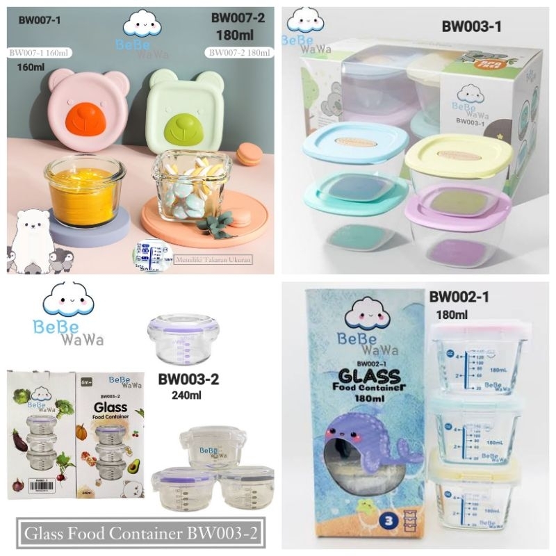 Bebe Wawa Baby Food Container Glass Kaca Plastic BW003-1 BW002-1 180ml BW003-2 240ml - Bebewawa Wadah Tempat Mpasi Bayi Kaca Plastic Silicone