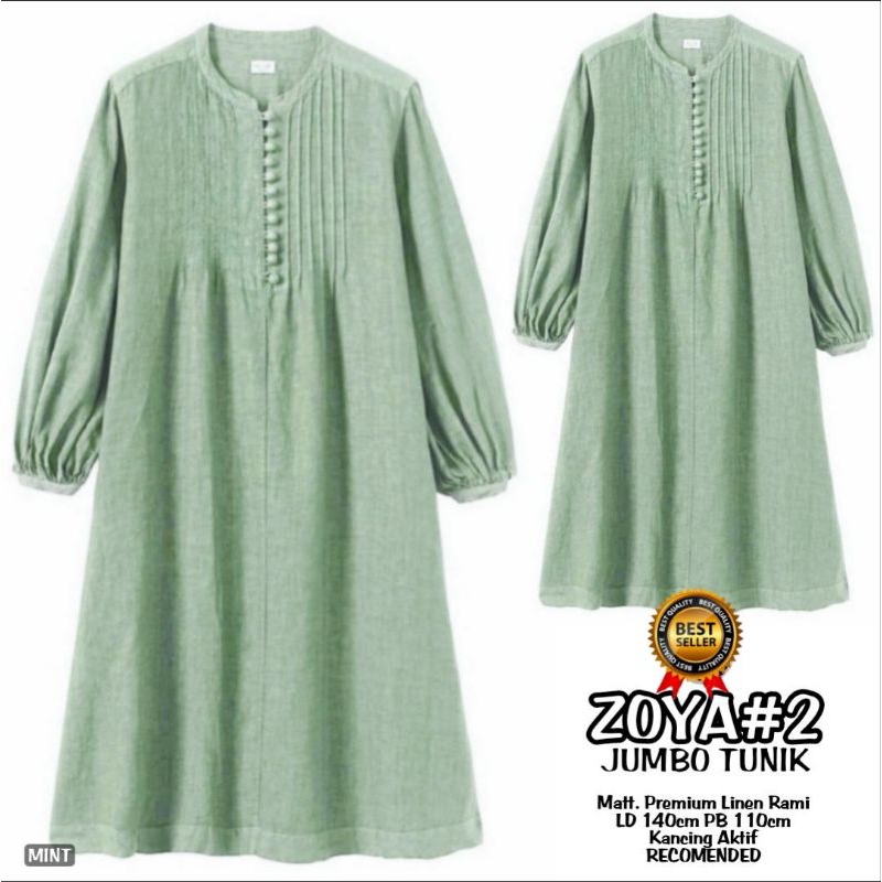 ZOYA TUNIK POLOS BAHAN LINEN/ LD 140 PB 110CM/ TUNIK JUMBO