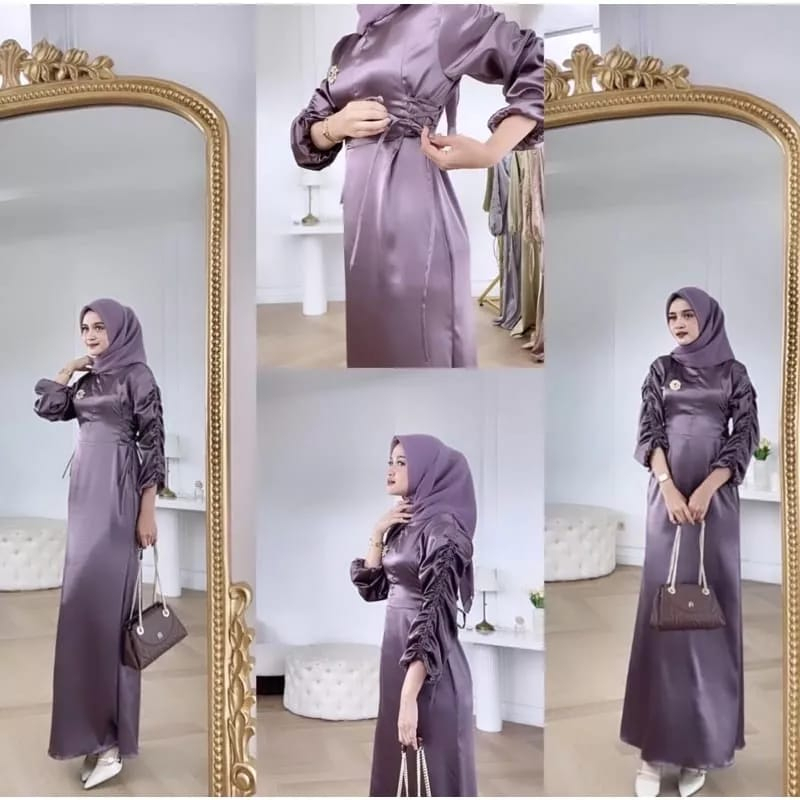 Bridesmaid Pesta Lebaran Kondangan Terbaru 2023 Dress Silk Kondangan Gamis Satin Kekinian Dress Leng