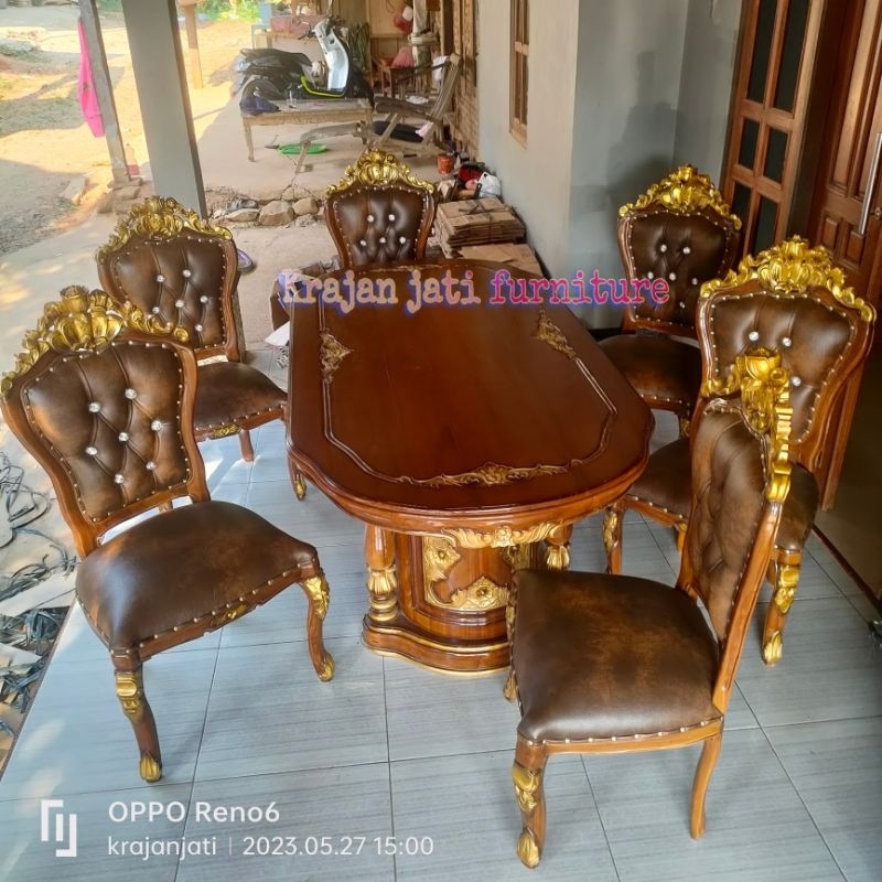 meja makan ganesa jati + kaca