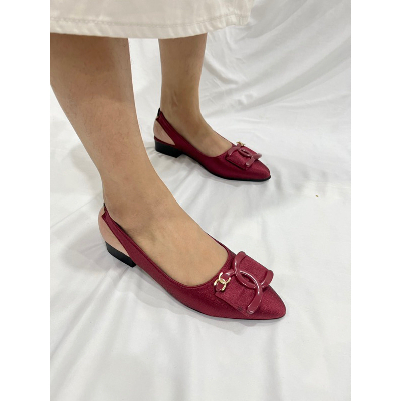 sepatu  flat shoes wanita kekinian terbaru Louisdear B105 bahan satin heel 2 cm