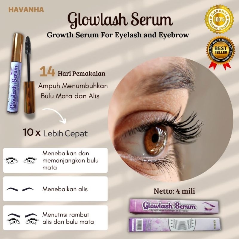 HAVANHA - Serum Bulu Mata GLOWLASH SERUM Penumbuh Pelentik Bulu Mata dan Alis Alami Permanen Cepat Ampuh Eyelash Eyebrow lash brow Serum