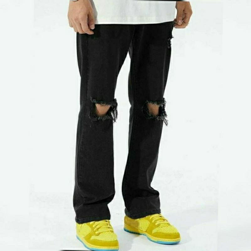 CELANA SOBEK PRIA RIPPED ROBEK REGULER  STANDAR BASIC JINS HITAM 27-38