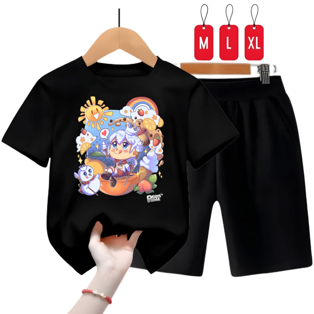 Hzl_outfit Setelan Baju Kaos Anak Laki Dan Perempuan King Mixue/Kaos Setelan KING MIXUE