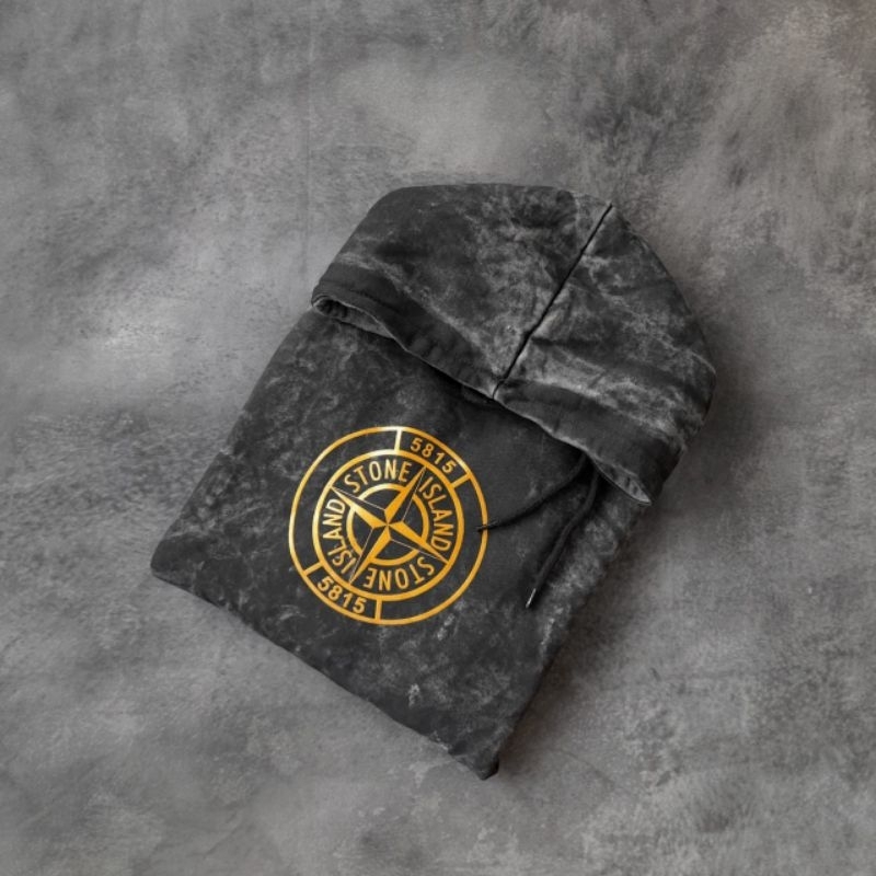 HOODIE JAKET SWEATER SANDWASH STONE ISLAND LOGO GOLD FULLTAG &amp; LABEL