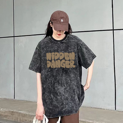 Vintage T-shirt Hitam Washed Oversize Kaos Lengan Pendek Baju Wanita Korean Style