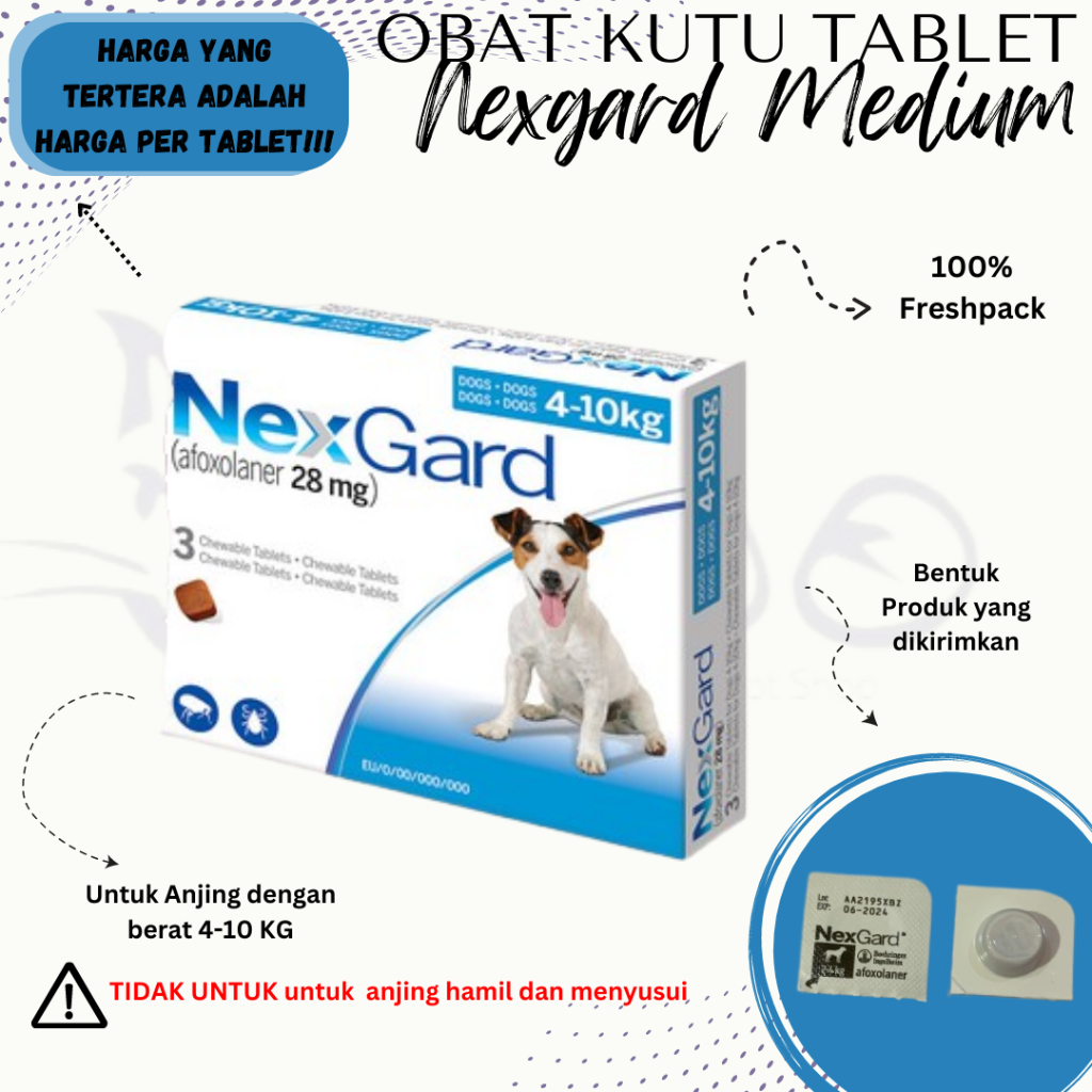 FRESHPACK nexgard dog size medium 4 - 10 kg anjing m obat kutu demodex cacing