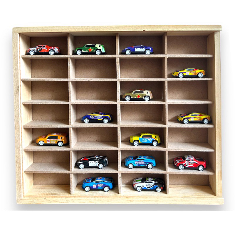 Rak Hot Wheels isi 28 Slot Bahan Kayu Dengan Penutup