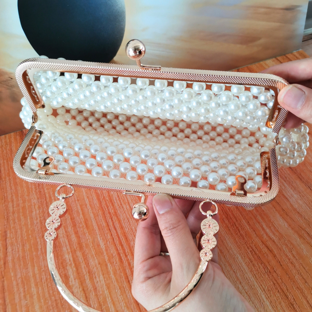 Tas Pesta Wanita Import Mewah Dompet Pesta Kondangan Mutiara Jahit Pearl Gagang Elegan 7006 KLIKSISTA