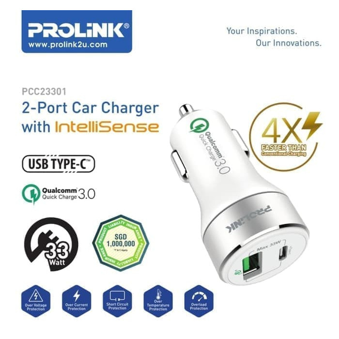 Charger Mobil PROLINK PCC23301 (Qualcomm Quick Charger 3.0, Type-C)