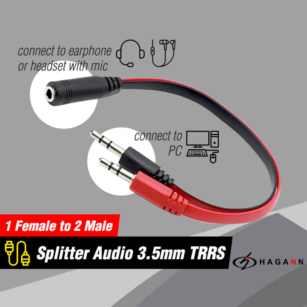 Cable Converter Jack 3.5mm Female ke Dual 3.5 mm Male Splitter Audio Kabel Konverter 1 TRRS ke 2 TRS